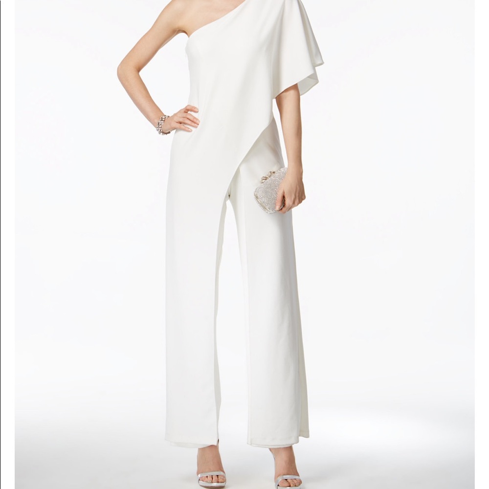 Adrianna Papell white One Shoulder jumpsuit 4